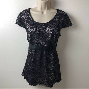 Motherhood Maternity Black Lace & Light Purple Tie top